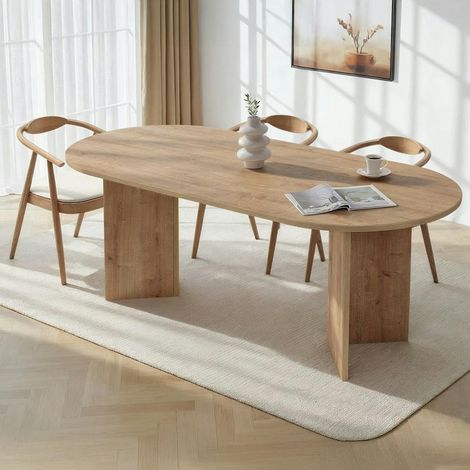 Pier Import – Table à manger ovale effet chêne – Pieds en V – Longueur 200 cm – Largeur 90 cm – Hauteur 75 cm – MDF mélaminé résistant aux rayures