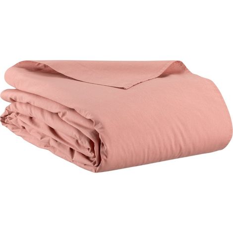 Drap plat en 100% coton lavé doux coloris Blush pour lit deux personnes 240 x 300 cm - PANGIVO (1/3)