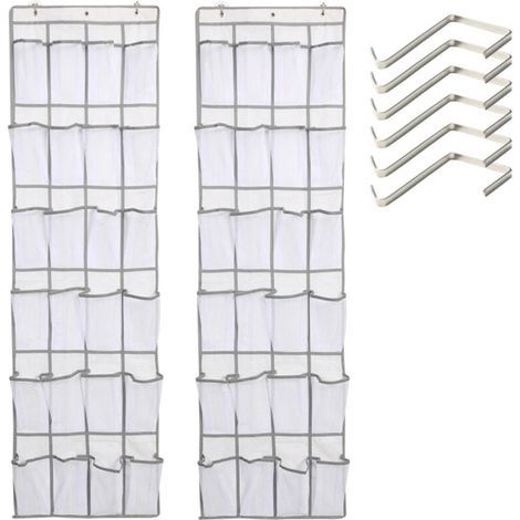 Lot de 2 grands sacs de rangement en filet avec 24 poches, pour chaussures derrière la porte, étagère à chaussures, blanc-ARCAN (1/4)