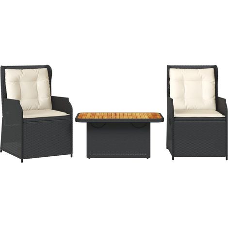 Set de muebles de jardín 3 pzas y cojines ratán sintético negro vidaXL (1/5)