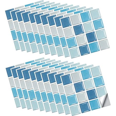 Ensemble de 30 Tuiles autocollantes PVC Mosaic Style 10 x 10cm Gris/Bleu, polyvalent et pratique, pour un usage quotidien (1/5)