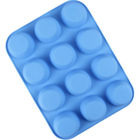 Moule à muffins rond en silicone souple, 12 pièces, démoulage facile, bleu