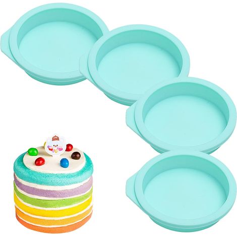Moule Rainbow Cake Silicone Rond Moule Gâteau Rond Lot de 4 Moulle à Patisserie de Cuisson Réutilisable Anti-adhésif Rainbow Cake Silicone pour Fête d'anniversaire, Anniversaire de Mariage(6 Pouces) (1/5)