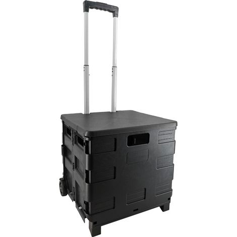 Chariot de courses pliable 35 kg – Poignée télescopique aluminium – Caisse plastique HxLxP 39x42x37 cm – 2 roues 7,5 cm – Noir (1/5)