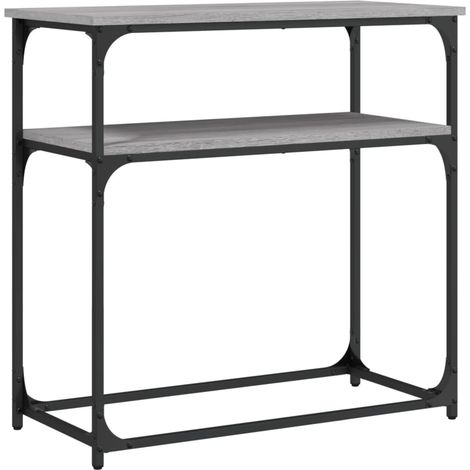 Table console d'entrée fonctionnel et stylé avec étagères 75 x 35,5 x 75 cm bois d'ingénierie gris et métal DEC032246