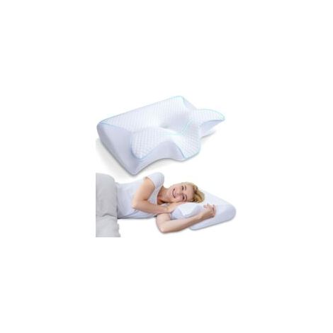 Oreiller Ergonomique Cervical, 2 en 1 Oreiller Orthopédique à Mémoire de Forme pour la Nuque, Coussin pour Dormir sur Le Côté et sur Le Dos, 62x37x12cm (blanc) (1/5)