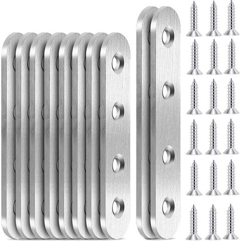 10 placas de fijación planas y rectas de acero inoxidable, soportes de montaje, soportes angulares, placas de reparación, 96 x 16 mm, 76 x 16 mm
