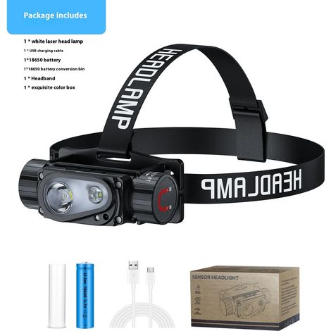 Lampe frontale LED avec capteur - interrupteur à 3 positions - batterie externe