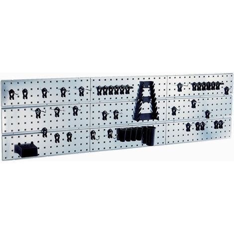 Juego de ganchos para herramientas con paneles perforados Panel de pared para herramientas x 3 + 44 clips (1/4)