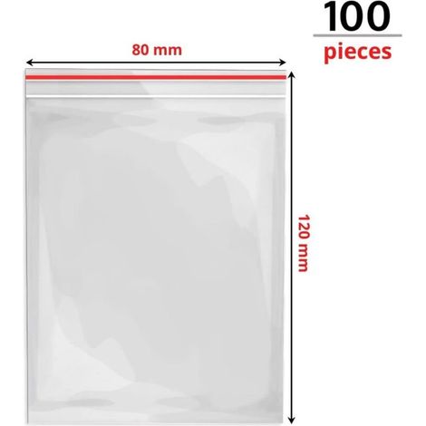 Sacchetti di plastica trasparente 80x120 mm - Confezione da 100 sacchetti con chiusura a zip - Sacchetti per alimenti in polietilene - Resistenti e a tenuta d'aria (1/5)