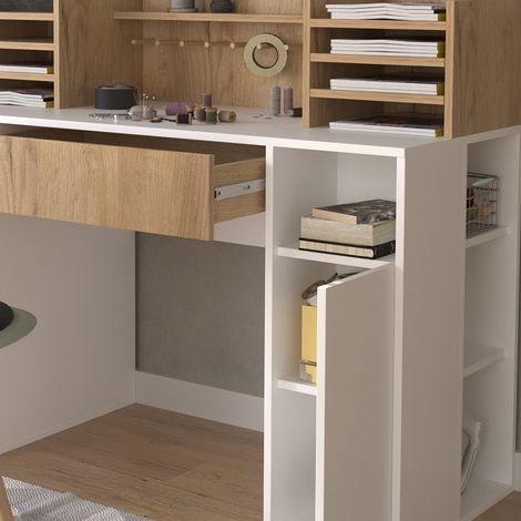 Scrivania con ripiani , Bianco/Sonoma, 126.8 x 50 cm XL con ripiani, Vicco (1/5)