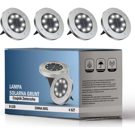 Lampes solaires LED à disque étanches pour jardin - Lot de 4, boîtier en acier (1/5)