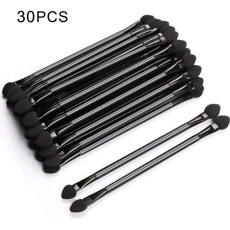 Pinceaux à paupières professionnels à double tête, 30 pièces, jetables, applicateurs de maquillage en éponge double face, manche de 12 cm, noirs (1/5)
