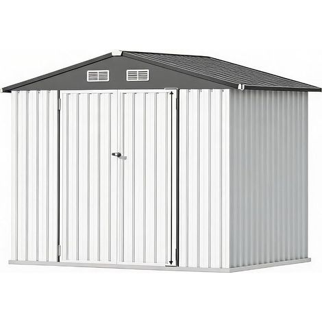 Abri de jardin métallique 6×8 FT en acier galvanisé, étanche avec porte verrouillable, toit incliné et ventilation pour rangement extérieur (1/5)