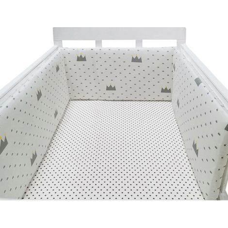 (Grey Crown) Tour de lit bébé, barrière de sécurité en coton pour berceau nouveau-né, berceau bébé (1/5)