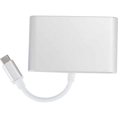 Adaptateur multiport USB 3.1 TypeC vers VGA, convertisseur 3 en 1, câble d'alimentation, argent
