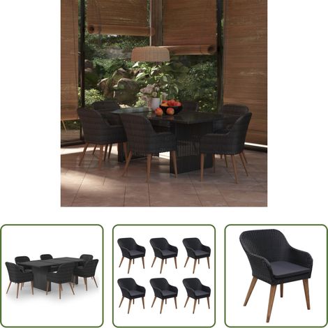 Salle à manger extérieure - Ensemble à manger de jardin 7 pcs Résine tressée Noir (1/5)