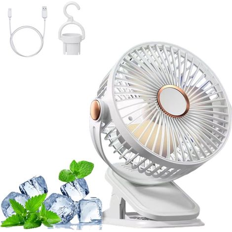 Mini Ventilateur USB Silencieux 5 Vitesses Rotation 360° pour Bureau, Maison, Camping Susceptible D'être Accroché (1/5)