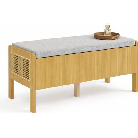 Banc de Rangement avec 2 Tiroirs, Coffre d'Entrée, Assise avec Espace de Rangement, Bambou et MDF, Naturel Gris (1/2)
