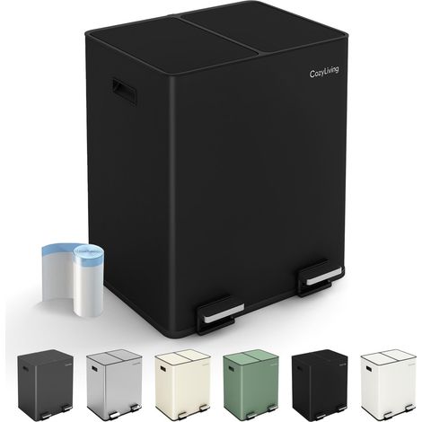 Premium Stainless Steel Dual  Compartment Pedal Bin 15L+15L BLACK