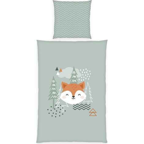 Ensemble de literie en Flanelle, Nordic Forest, taie d'oreiller 80 x 80 cm, Housse de Couette 135 x 200 cm, avec Patte de Boutonnage, 100% Coton/Flanelle (1/5)