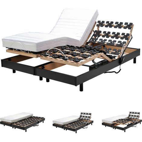 Set aus 2 elektrischen Entspannungsbetten FLEXPALACE 80x200 + 2 Formgedächtnismatratzen / Schwarz/ 200x156x33