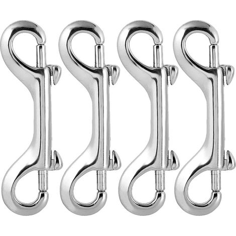 Lot de 4 mousquetons doubles en acier inoxydable pour laisse de chien, alpinisme, escalade, camping familial, en plein air, argent brillant, 90 mm (1/5)