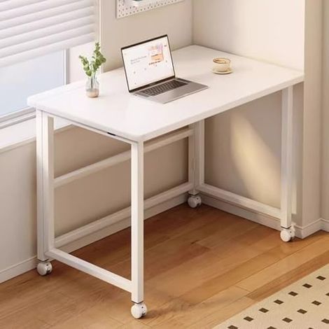 Bureau d'ordinateur pliable à roulettes avec étagère, table d'étude mobile gain de place pour chambre, petit logement et espace réduit (1/5)