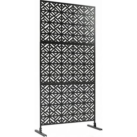 Panneau brise-vue décoratif extérieur 3 panneaux - 92x40x192 cm, noir - Claustra de jardin à motif géométrique en métal - Pour terrasse, balcon - Design moderne (1/5)