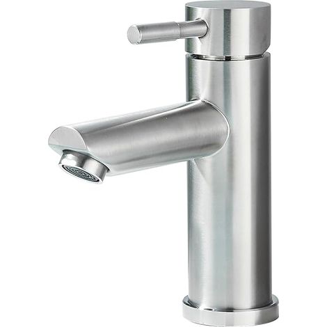 Robinet mitigeur monocommande pour lavabo et salle de bain (finition brossée), robinet de lavabo moderne à poser avec tuyaux d'eau chaude et froide. (1/5)