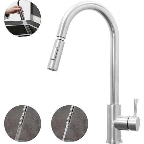 Robinet mitigeur avec douchette extensible, robinet mitigeur de lavabo en acier inoxydable, robinet extensible, pivotant à 360° (1/5)