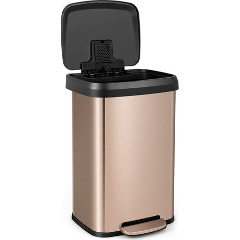 Pattumiera da cucina da 50 litri con coperchio a chiusura ammortizzata e scomparto per deodorazione pattumiera per rifiuti in oro rosa