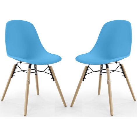 Dining Chair - Scandinavian Design - Wooden Legs - Pack of 2 - Skögur Blue