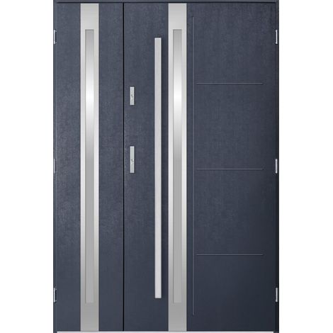 Porte d'entrée double GALILÉE 120x200 cm anthracite - Poignée et serrure : Avec - Poussant: Gauche
