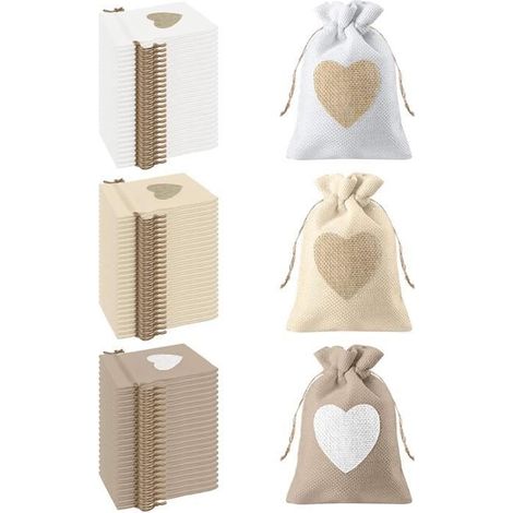 30Pcs Motif de Coeur Sachets en Toile de Jute Pochettes 10 14CM ,pour Bijoux Boite Dragees Mariage pour Bonbons Adeaux Cadeau. (1/2)