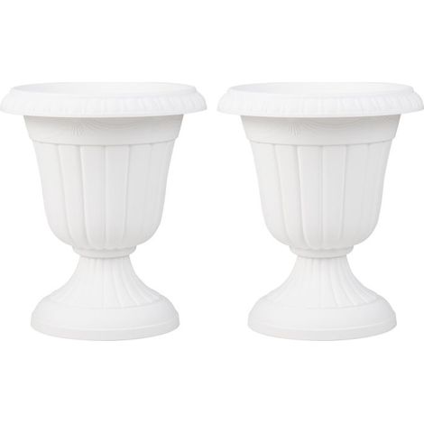 2 jardinières hautes pot de fleur extérieur 46,5 cm style vintage blanc avec trou de drainage pour balcon et jardin (1/4)