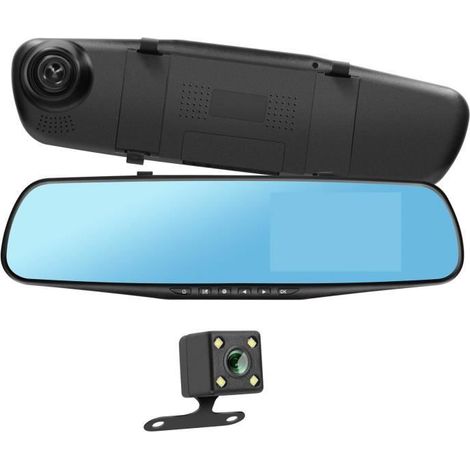Dashcam Rétroviseur Avant Arrière HD 1080P Écran 4 pouces Micro Bouton Noir