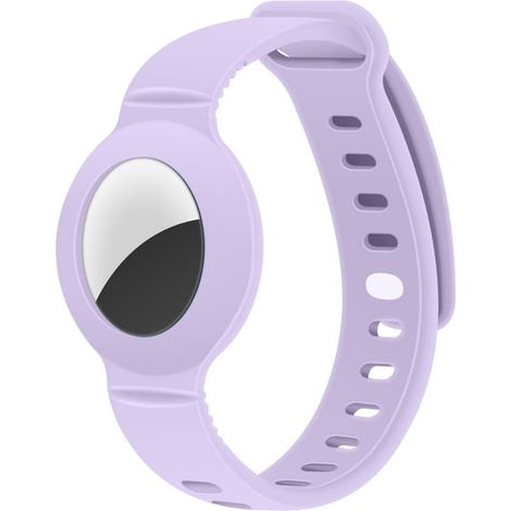 Coque Silicone Violette pour Apple Airtag, Bracelet GPS Anti-Perte Enfant, Étui Protecteur pour Traqueur AirTag, avec Lanière en Silicone pour Poignet (1/5)