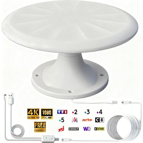 Antenne TV Exterieure Puissante, Antennes TNT Exterieur Puissante Réception Omnidirectionnelle 720° Antenne TV Exterieur, pour Camping Car, Caravane, Fourgon, Van, Camion, Bateau, 35FT Câble (1/5)