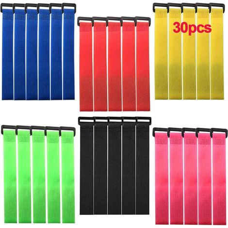 30 Pièces 20 X 2 cm Nylon Serre-Câbles Set, Sangles de Câbles Réutilisables, Attaches de Câble Réglables à Crochet et Boucle (Rouge Jaune Bleu Vert Rose Noir) (1/5)