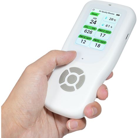 Eosnow 9-in-1-Luftqualitätsmonitor für den Innenbereich, handgehalten, AQI/CO₂/PM2,5/PM1,0/PM10/HCHO/TVOC/Temperatur-/Feuchtigkeitsdetektor, Echtzeitüberwachung, großes Display mit intelligenten Alarm