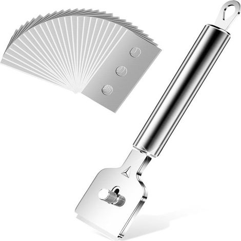 Ynkkvre - Grattoir à verre - Grattoir à verre avec 24 lames et manche ergonomique - Protection pour induction - Nettoyant pour plaques vitrocéramiques/à induction - Grattoir pour plaques de cuisson - (1/5)