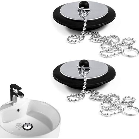2 piezas Tapón bañera universal cadena Tapón lavabo baño Tapón desagüe repuesto baño tapón fregadero Tapón bañera goma cadena acero inoxidable (1/5)