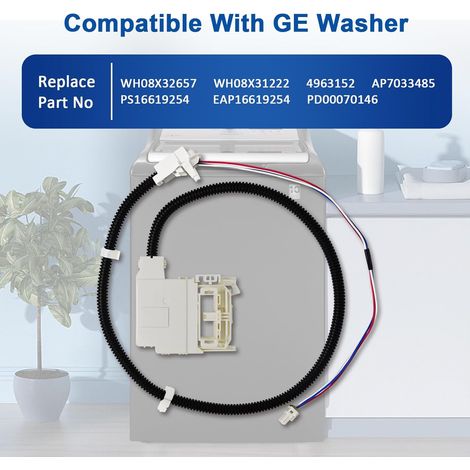 Convient pour WH08X32657 WH08X31222. Serrure et faisceau de câbles pour couvercle de lave-linge GE, remplace 4963152 AP7033485 PS16619254 EAP16619254 PD00070146 (1/4)