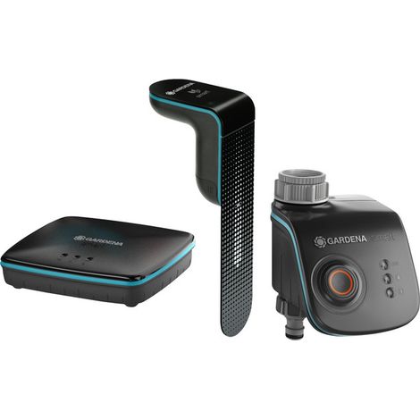 GARDENA Kit d'arrosage connecté smart Sensor Control : Boîtier smart Gateway - Capteur météo smart Sensor - Programmateur d'arrosage smart Water Control (19202-20)