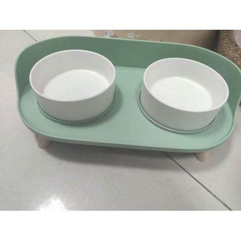 Céramique Facile À Nettoyer Support Surélevé, Cou De Protection Support Solidedouble Bol En Céramique Anti-Cognement Support De Bol D'Eau En Céramique Cadre En Bois Caoutchouc Plastique En Forme (1/5)