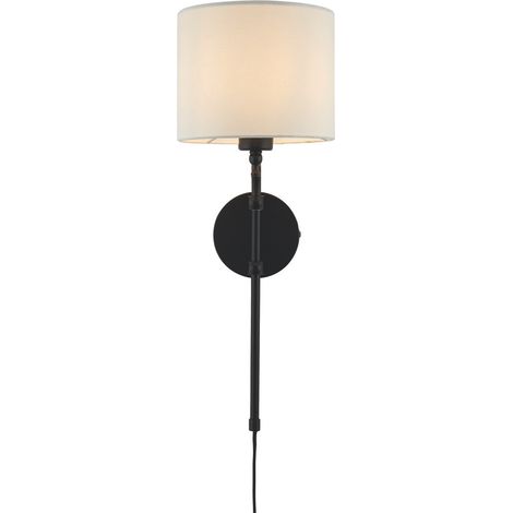 Lampada da parete Munich - Metallo nero opaco e paralume in lino naturale (1/5)