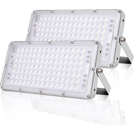 2 PCS Projecteurs LED Exterieur 100w, Extérieur De Projecteur 10000lm, IP67 Imperméable, Blanc Froid 6000-6500k, Idéal Pour Le Jardin/Le Garage/l'Hôtel