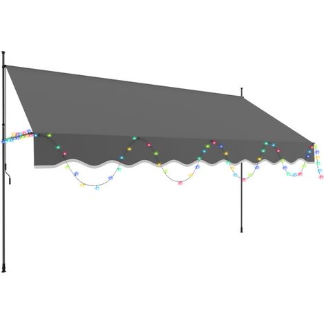 SWANEW Tenda da sole manuale con maniglia Non richiede foratura Resistente all'acqua e al sole Altezza regolabile Con luci decorative Grigio 250cm (1/5)