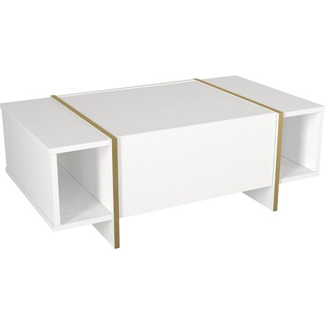 Tavolino da caffè consolle laterale bianco oro 104 x 60 x 38 cm 030010863